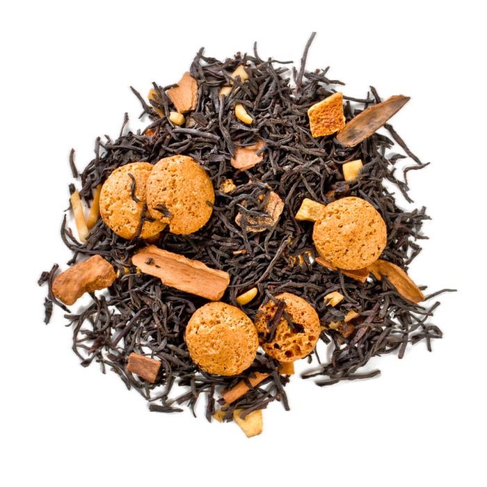 Amaretto černý čaj se sušenkami