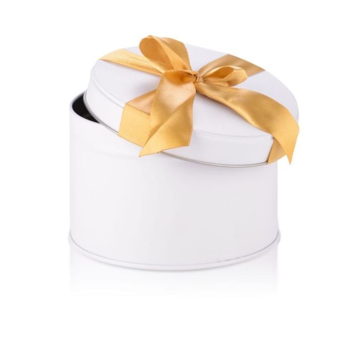 Bílá dárková dóza se zlatou mašlí