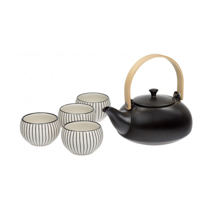 Černá porcelánová sada na čaj pro čtyři osoby