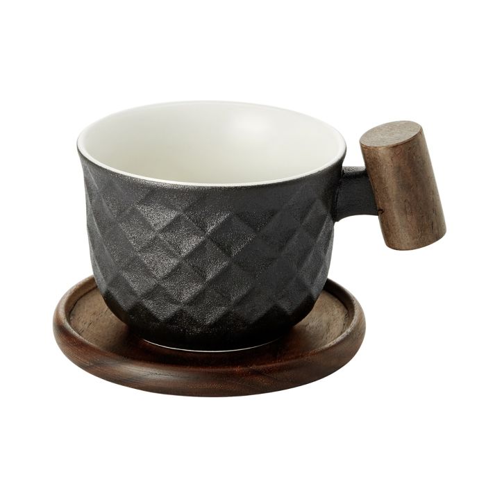 Šálek s podtáckem Míngjié černá na čaj a kávu