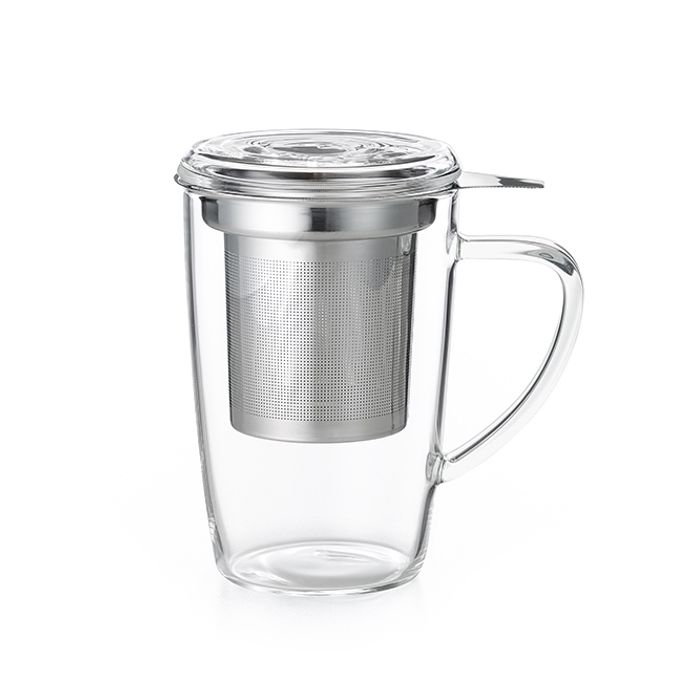 Skleněný hrnek s nerezovým sítkem 