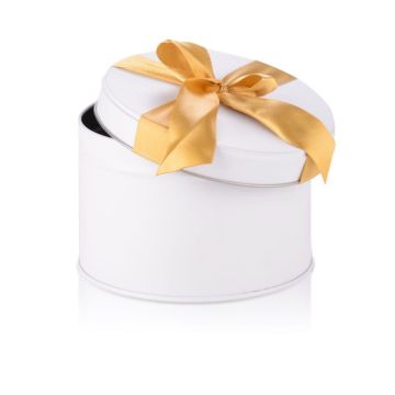 Bílá dárková dóza se zlatou mašlí