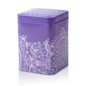 Fialová plechová dóza na sypaný čaj