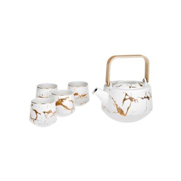 Porcelánová bílá konvice se šálky- sada na čaj