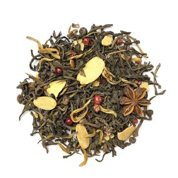Sypaný černý čaj s mandlemi, badyánem a růžovým pepřem – Puerh Gingerbread