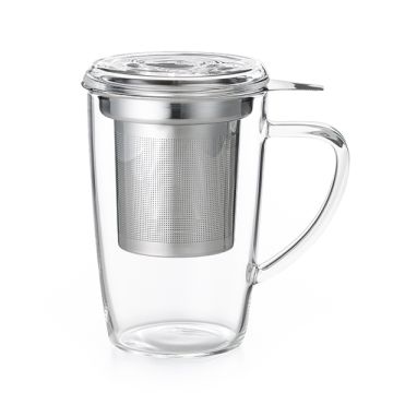 Skleněný hrnek s nerezovým sítkem 