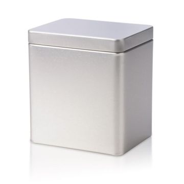 stříbrná plechová dóza na čaj